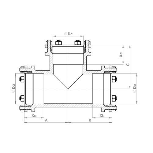 The technical schematic of the Flowflex Large Compression Equal Tee, product code: P701LG