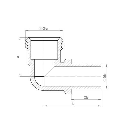 The technical schematic of the Flowflex Chrome Plated Compression Swivel Elbow, product code: P802MI