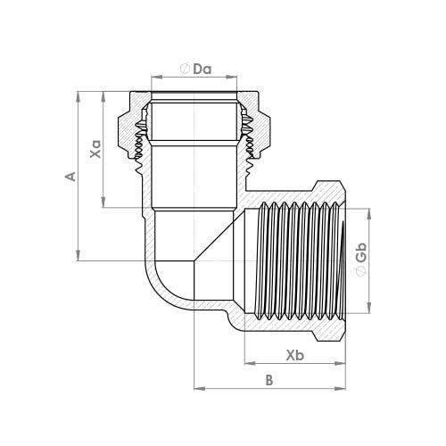 The technical schematic of the Flowflex Compression Female Elbow, product code: P803