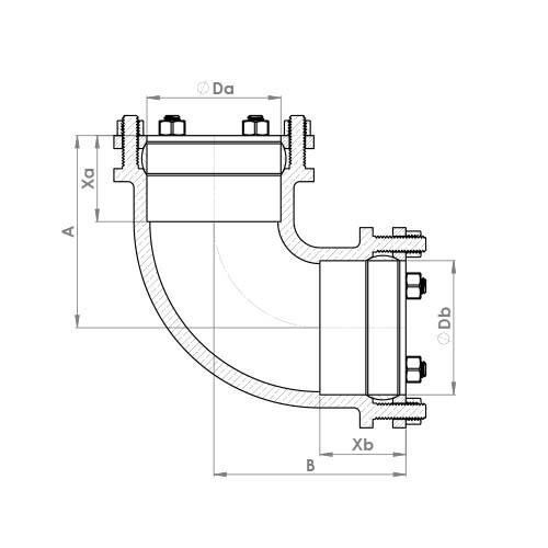 The technical schematic of the Flowflex Large Compression Equal Elbow, product code: P801LG