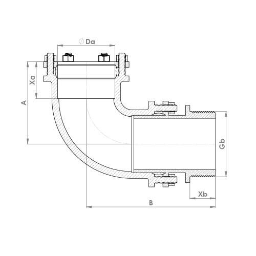 The technical schematic of the Flowflex Large Compression Male Elbow, product code: P802LG