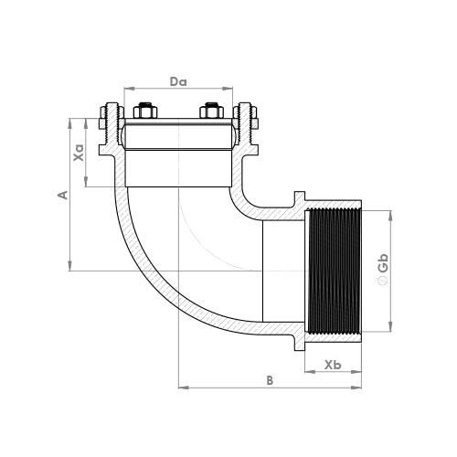 The technical schematic of the Flowflex Large Compression Female Elbow, product code: P803LG