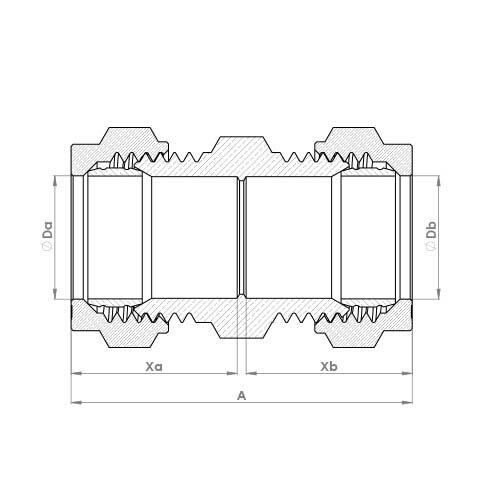 The technical schematic of the Flowflex Compression Straight & Reduced Coupling, product code: P901