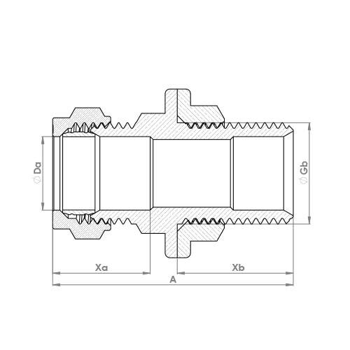 The technical schematic of the Flowflex Compression Male Extended Thread, product code: P902B