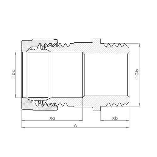 The technical schematic of the Flowflex Chrome Plated Compression Male Adaptor, product code: P902CP