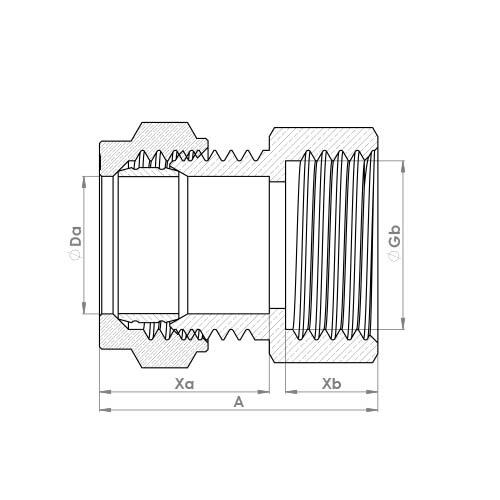 The technical schematic of the Flowflex Compression Female Short Thread, product code: P903ST