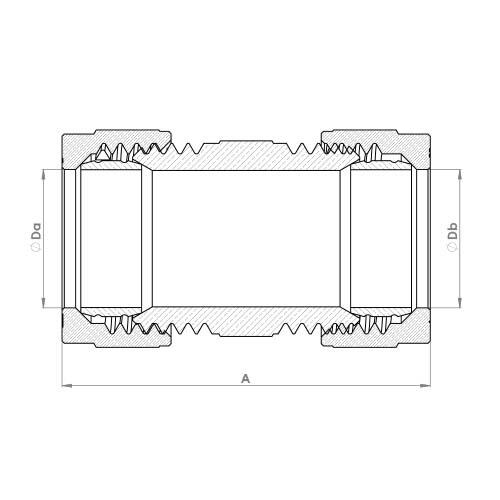 The technical schematic of the Flowflex Compression Slip Coupling, product code: P906