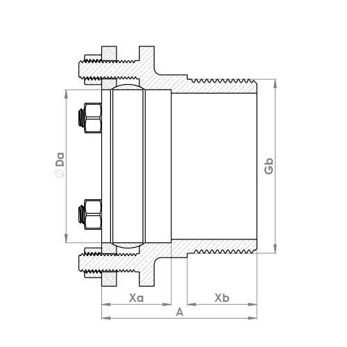 The technical schematic of the Flowflex Large Compression Male Adaptor, product code: P902LG