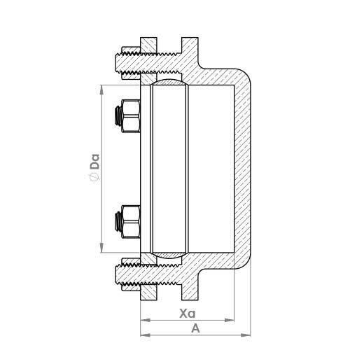 The technical schematic of the Flowflex Large Compression Stop End, product code: P923LG