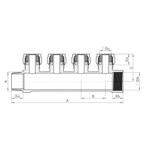 The technical schematic of the Flowflex PEX Manifold, product code: PX604
