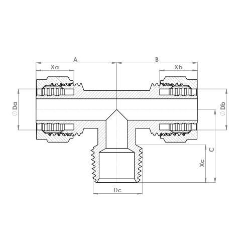 The technical schematic of the Flowflex PEX Male Tee, product code: PX716