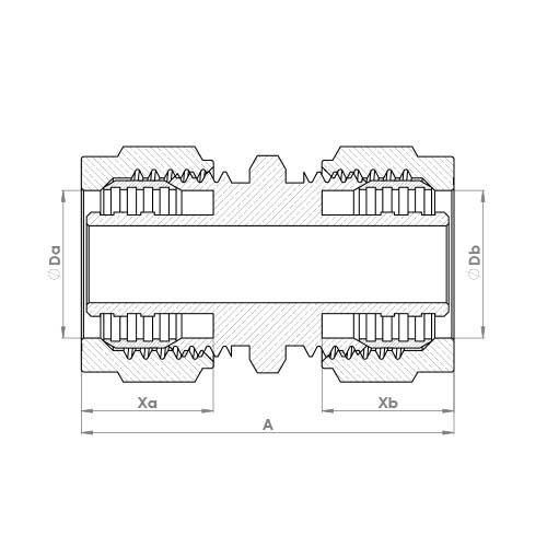 The technical schematic of the Flowflex PEX Straight Coupling, product code: PX901