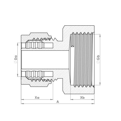 The technical schematic of the Flowflex PEX Female Adaptor, product code: PX903