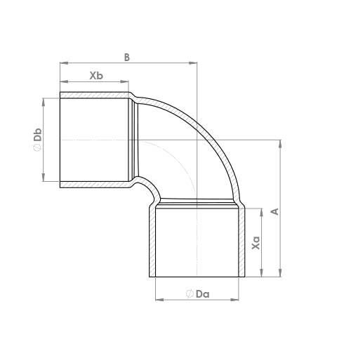 The technical schematic of the Flowflex End Feed Equal Elbow, product code: 5090