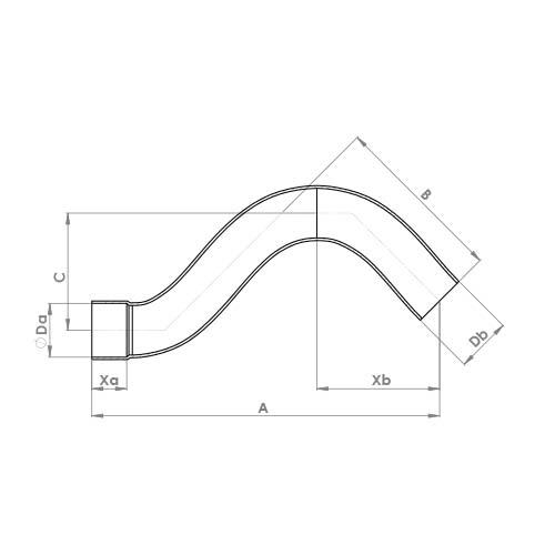 The technical schematic of the Flowflex End Feed Part Crossover, product code: 5086