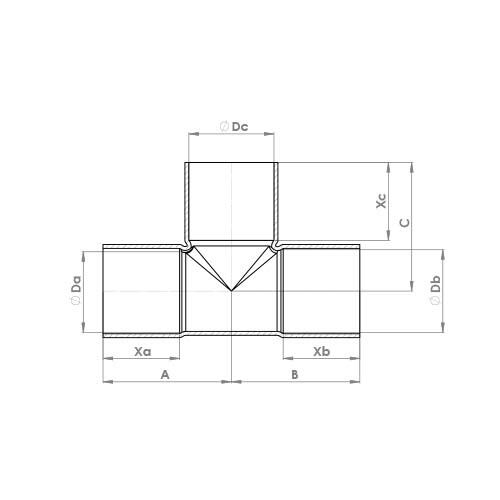 The technical schematic of the Flowflex End Feed Equal Tee, product code: 5130