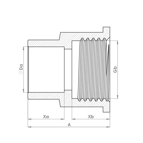 The technical schematic of the Flowflex End Feed Female Adaptor, product code: 4270G