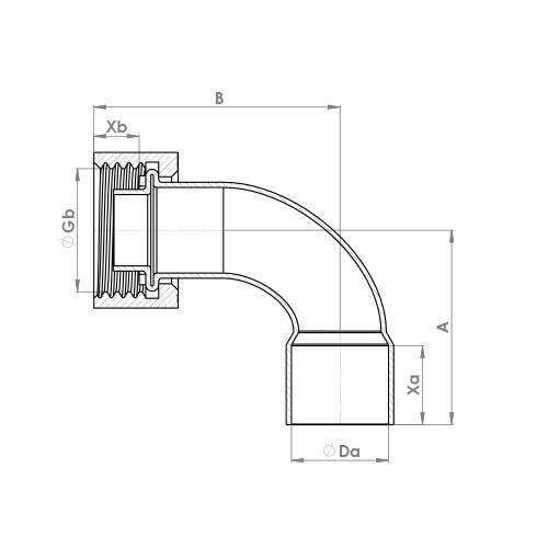 The technical schematic of the Flowflex End Feed Bent Tap Connector, product code: C803SFEF