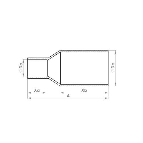 The technical schematic of the Flowflex End Feed Long Fitting Reducer, product code: C904LEF