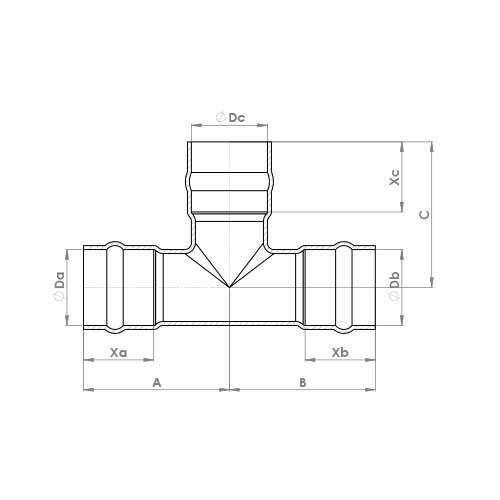 The technical schematic of the Flowflex Solder Ring Equal Tee, product code: C701SR