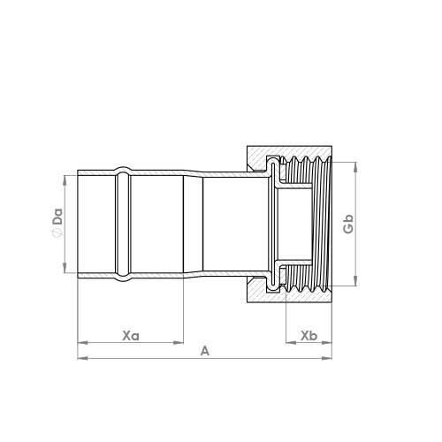 The technical schematic of the Flowflex Solder Ring Straight Tap Connector, product code: C903SFSR