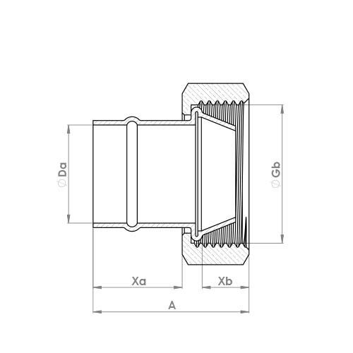 The technical schematic of the Flowflex Solder Ring Straight Cylinder Union, product code: C905SCSR