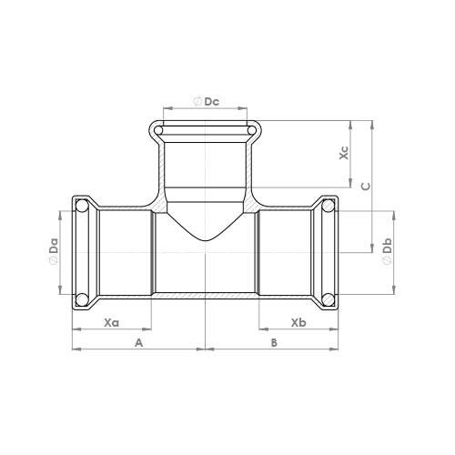 The technical schematic of the Flowflex Copper Press Equal Tee, product code: 6130M