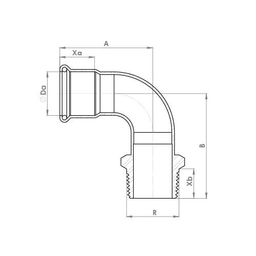 The technical schematic of the Flowflex Copper Press Male Elbow, product code: 6092GM