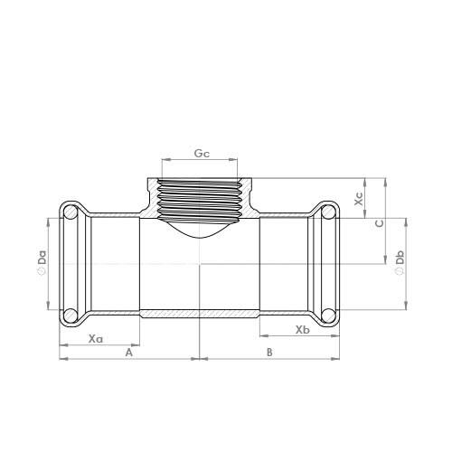 The technical schematic of the Flowflex Copper Press Female Tee, product code: 6130GM