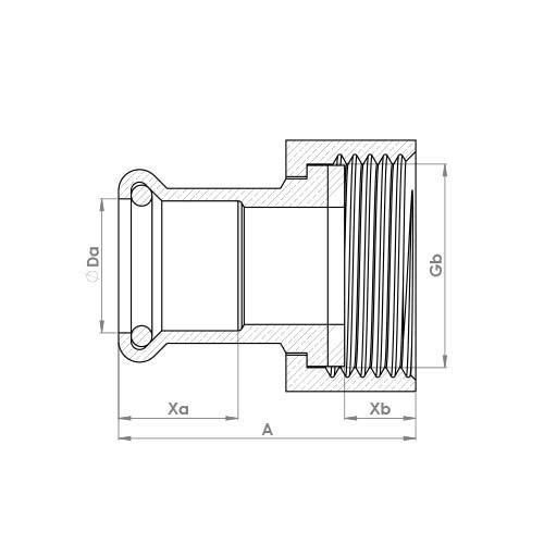 The technical schematic of the Flowflex Copper Press Swivel Connector, product code: 6240GM