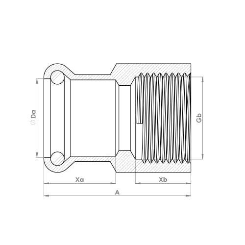 The technical schematic of the Flowflex Copper Press Female Adaptor, product code: 6270GM