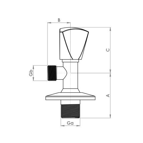 The technical schematic of the Flowflex 1/2" x 3/8" Chrome Angle Valve, product code: AV103