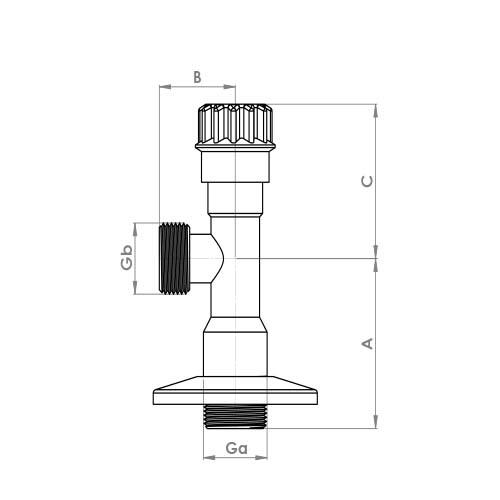 The technical schematic of the Flowflex 1/2" x 1/2" Chrome Angle Valve, product code: AV104