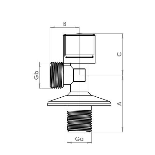 The technical schematic of the Flowflex 1/2" x 1/2" Chrome Angle Valve, product code: AV106