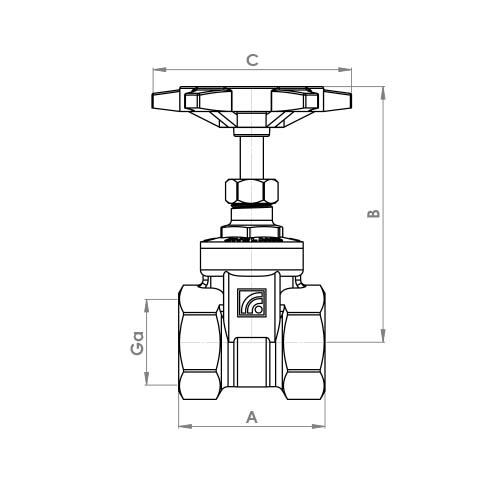 The technical schematic of the Flowflex Female Bronze Gate Valve, product code: L196