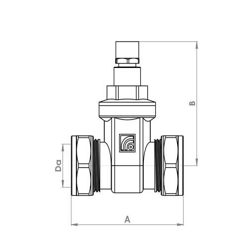 The technical schematic of the Flowflex Lockshield Compression Gate Valve, product code: P474LS