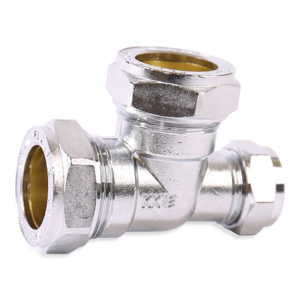 An image of the Flowflex Chrome Plated Compression Reduced End Tee, product code: P703CP