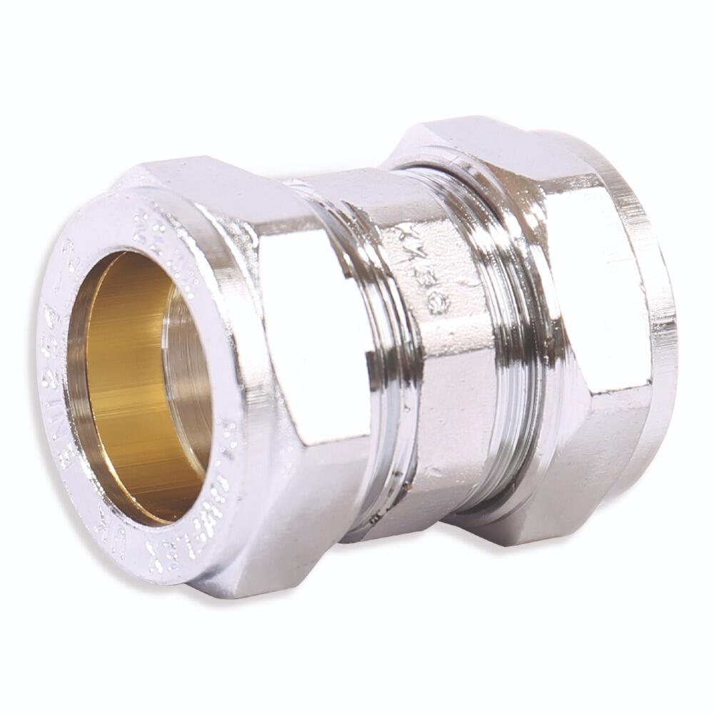 An image of the Flowflex Chrome Plated Compression Straight & Reduced Coupling, product code: P901CP